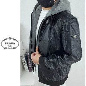 PRADA 프라다 집업 후드 레더 자켓