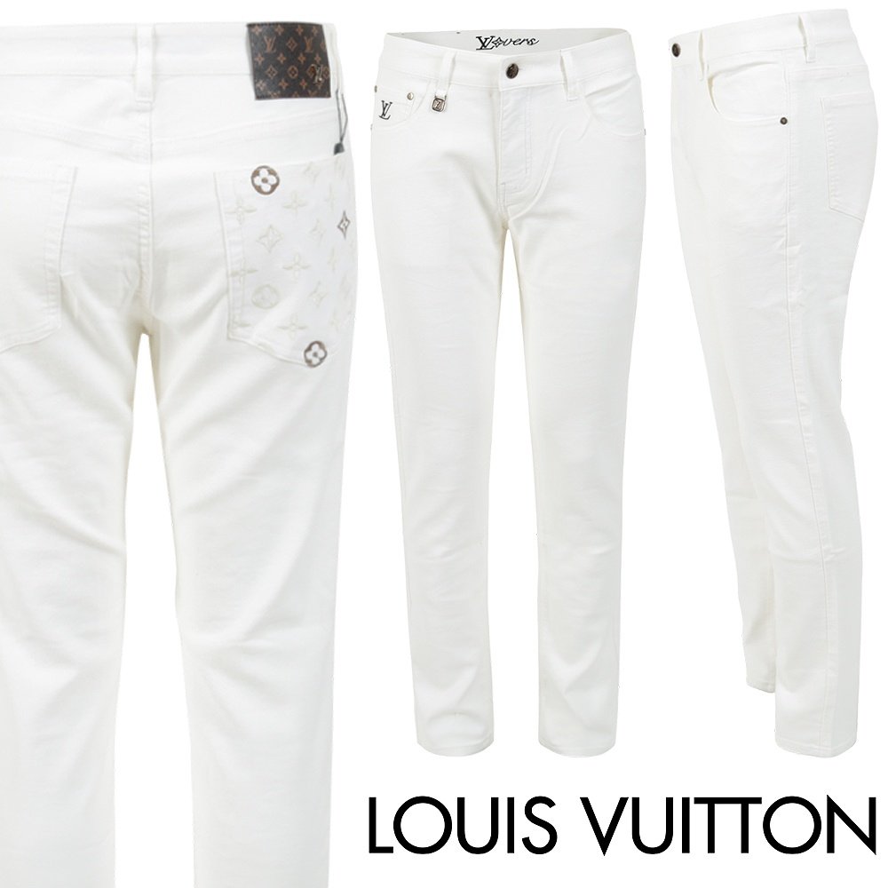 LOUIS VUITTON 루이비통 모노 자수 화이트 슬림 일자진