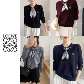 LOEWE 로에베 스카프 타이 카라 긴팔니트