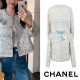 CHANEL 샤넬 자카드 아이보리 꽃브로치 트위드 자켓