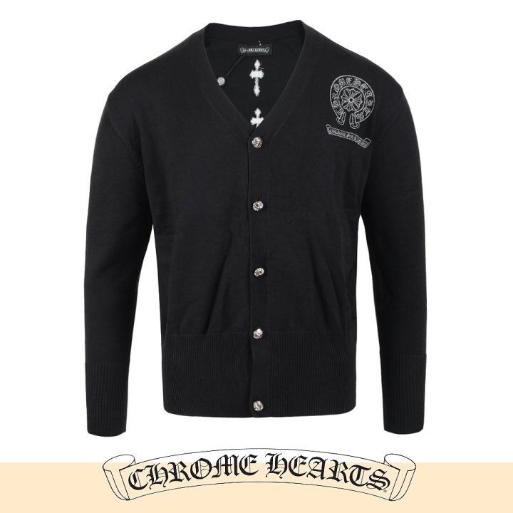 CHROME HEARTS 크롬하츠 실버 스티치 말굽 울 가디건