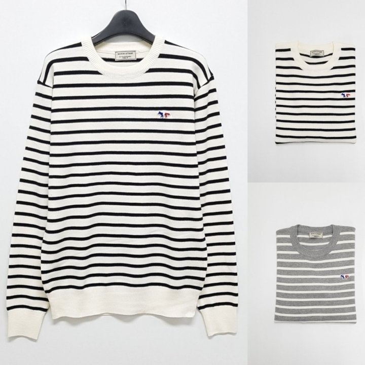 MAISON KITSUNE 메종키츠네 트리컬러 스트라이프 니트