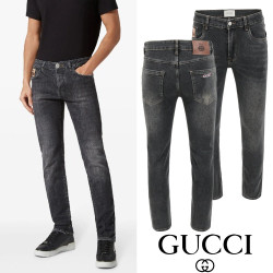 GUCCI 구찌 더블로고 레터링 자수 흑청 슬림진