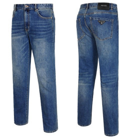 PRADA 프라다 메탈 삼각패치 중청캣 워싱진