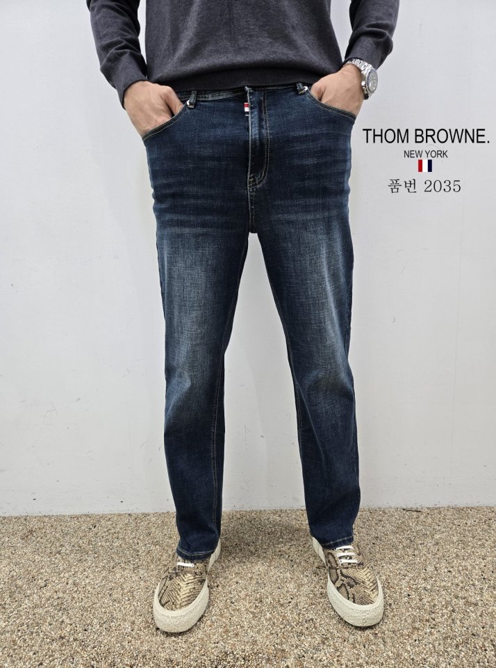 THOM BROWNE 톰브라운 스판 세미 일자 청바지
