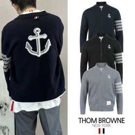 THOM BROWNE 톰브라운 4바 스티치 티핑 앵커 울 니트 집업