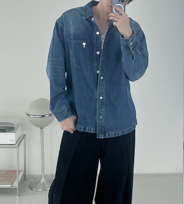 AMI 아미 플라크 데님 셔츠