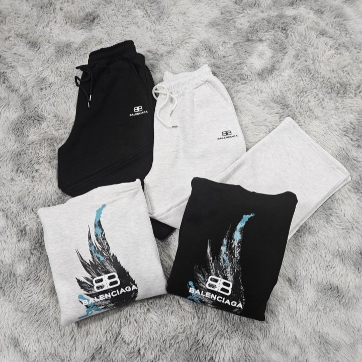 BALENCIAGA 발렌시아가 깃털 기모 후드&와이드 팬츠 세트