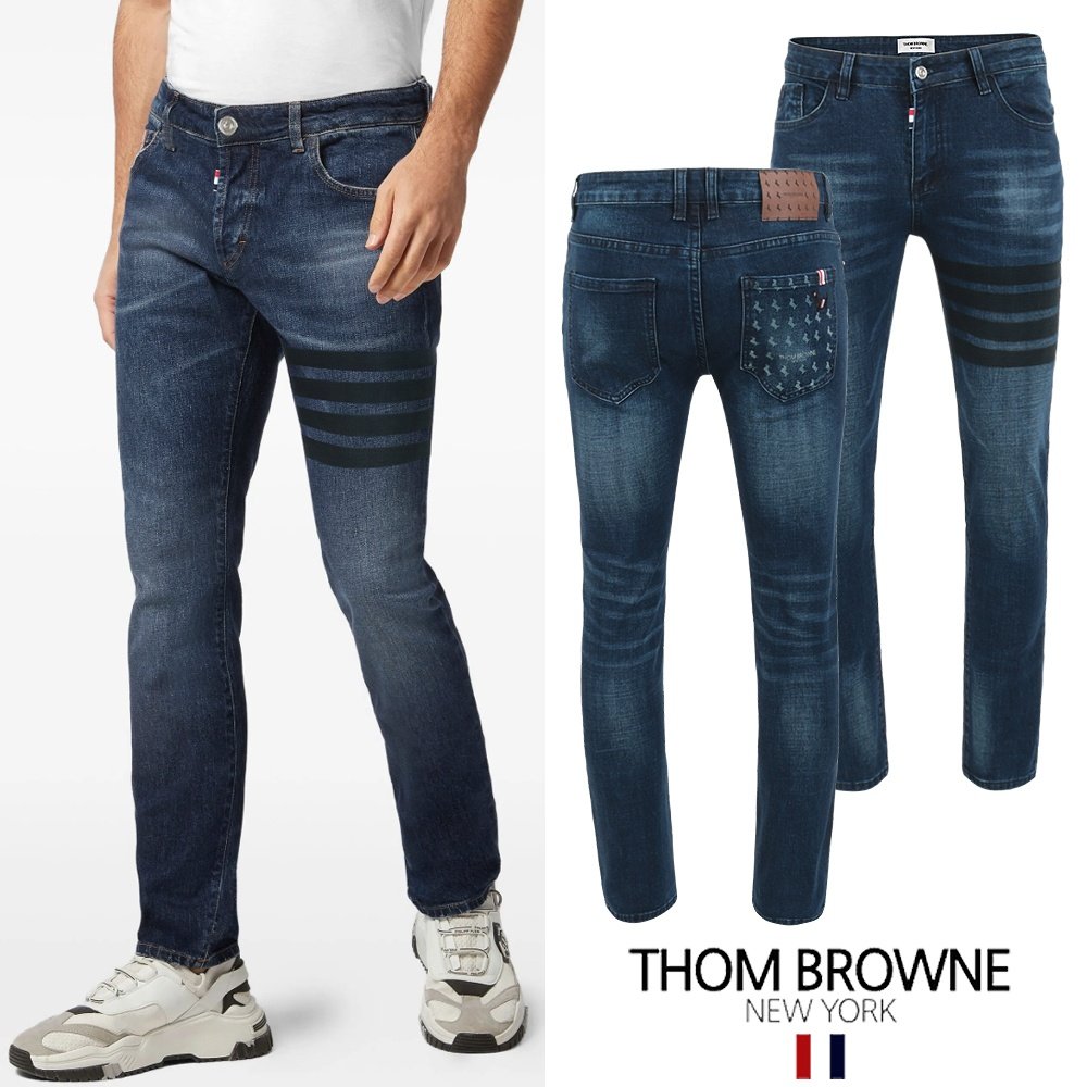 ●3월 판매 19위● THOM BROWNE 톰브라운  블랙4바 도그 멀티그래픽 워싱 슬림진