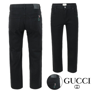 GUCCI 구찌 시그니처 자수 팁 블랙 스트레이트진