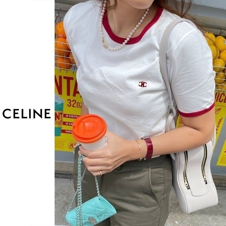 CELINE 셀린느 레드 라인 배색 티셔츠