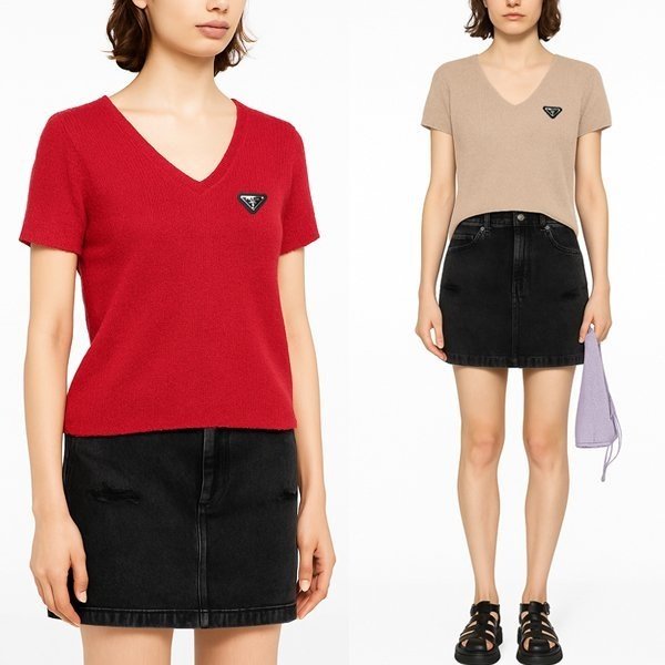 PRADA 프라다 부클 브이넥 니트반팔