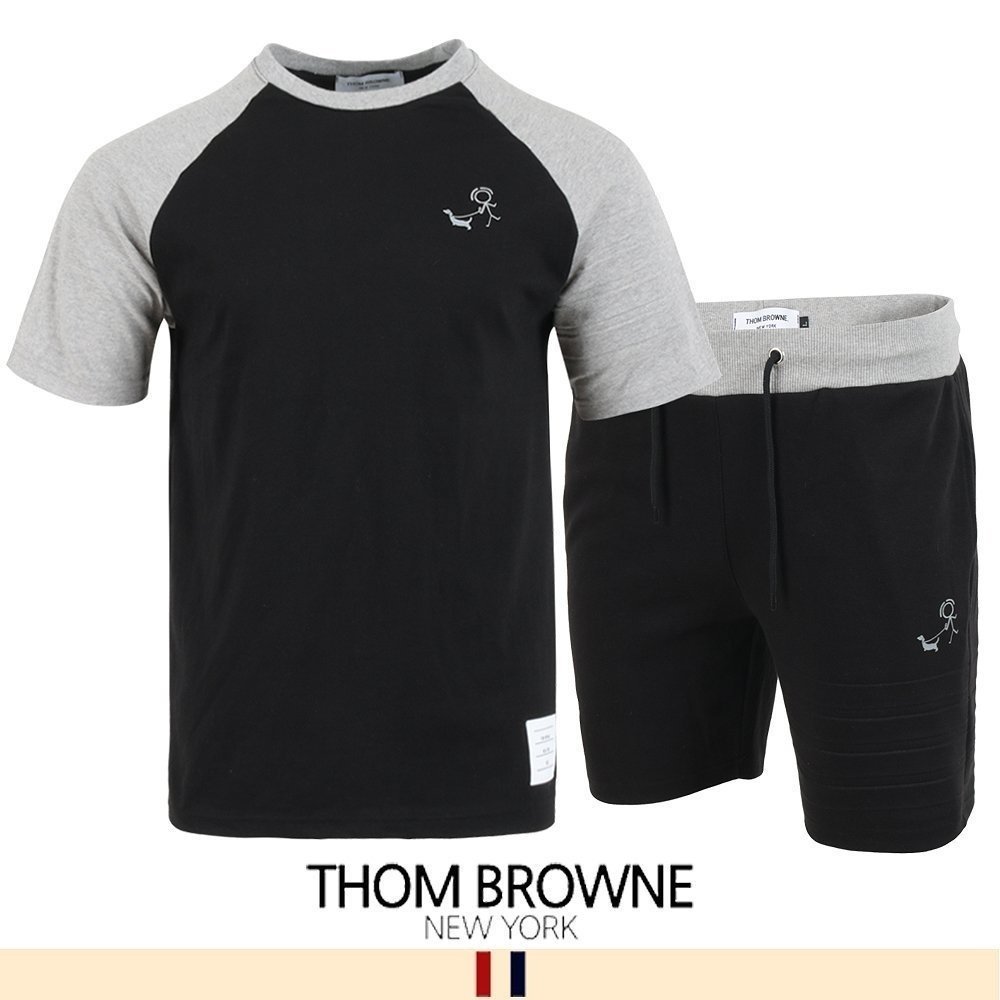 THOM BROWNE 톰브라운 4바 엠보 배색 반팔 & 반바지 셋업  2COLOR